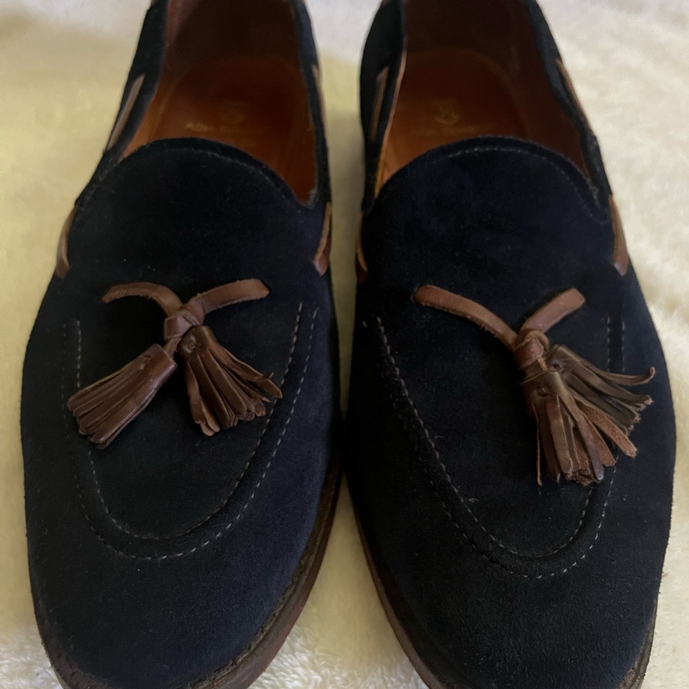 RARE MODEL | ALLEN EDMONDS 11E NAVY BLUE SUEDE ACHESON TASSEL LOAFER DRESS SHOES - Picture 4 of 13